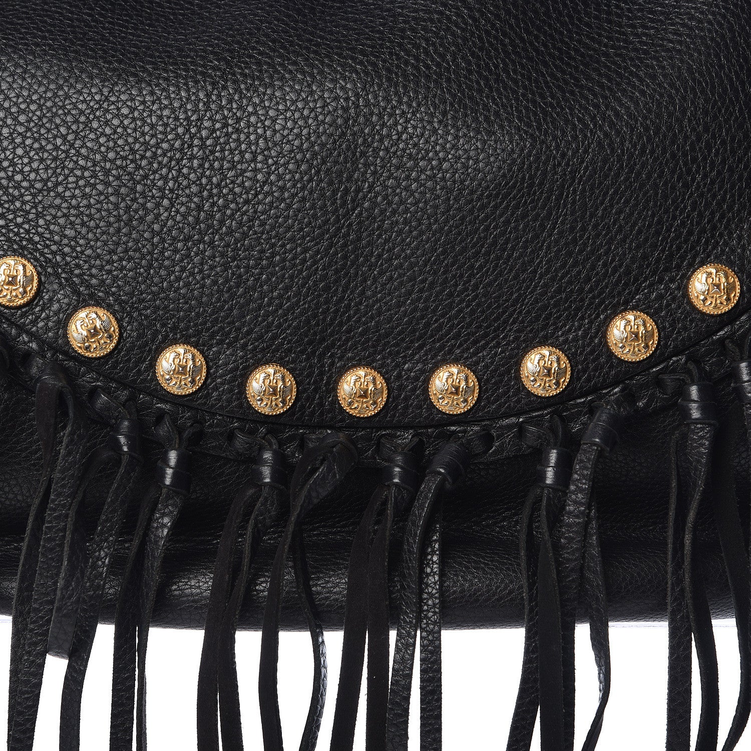 Valentino Garavani Grained Calfskin C-Rockee Fringe Hobo Black 10 of 19