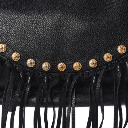 Valentino Garavani Grained Calfskin C-Rockee Fringe Hobo Black 10 of 19