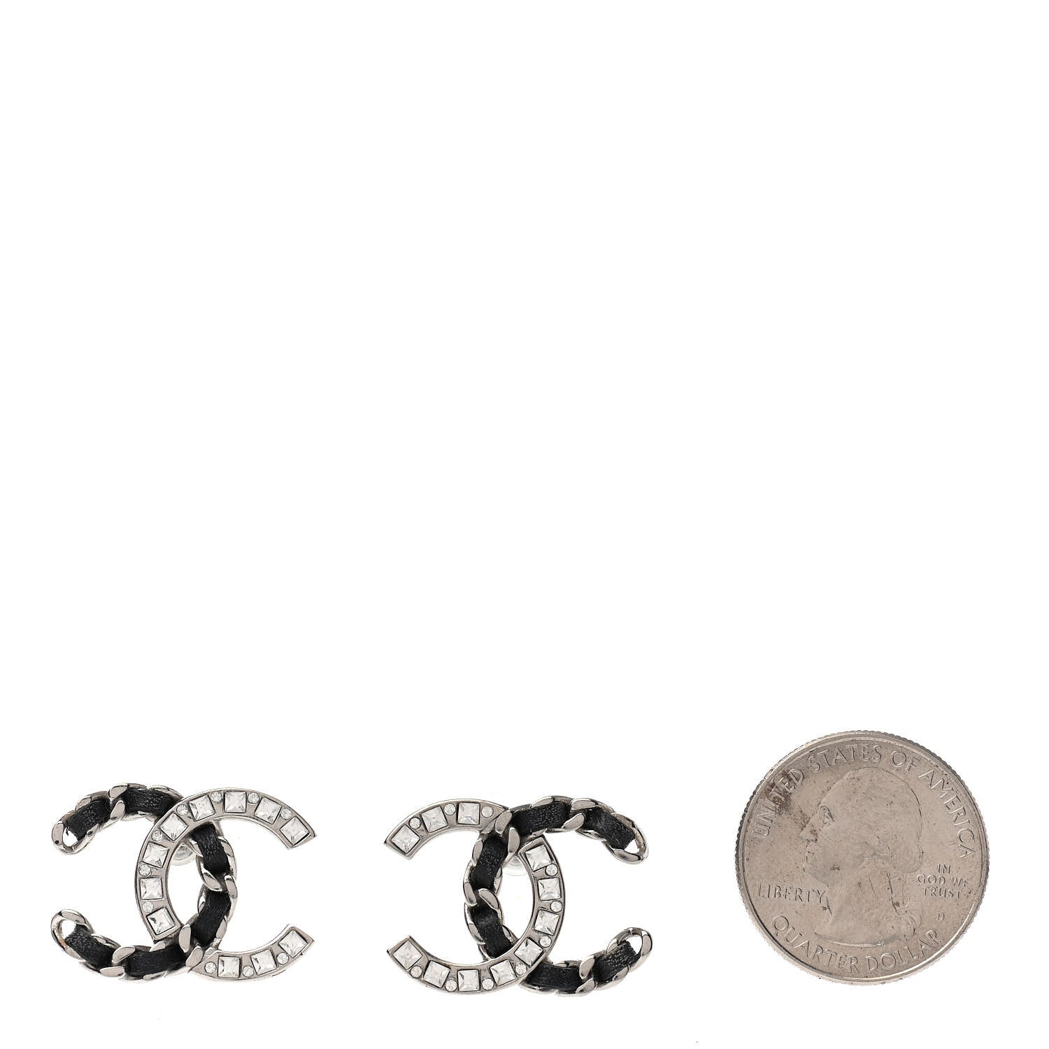 Chanel Crystal Baguette Lambskin Large CC Earrings Silver Black 2 of 4