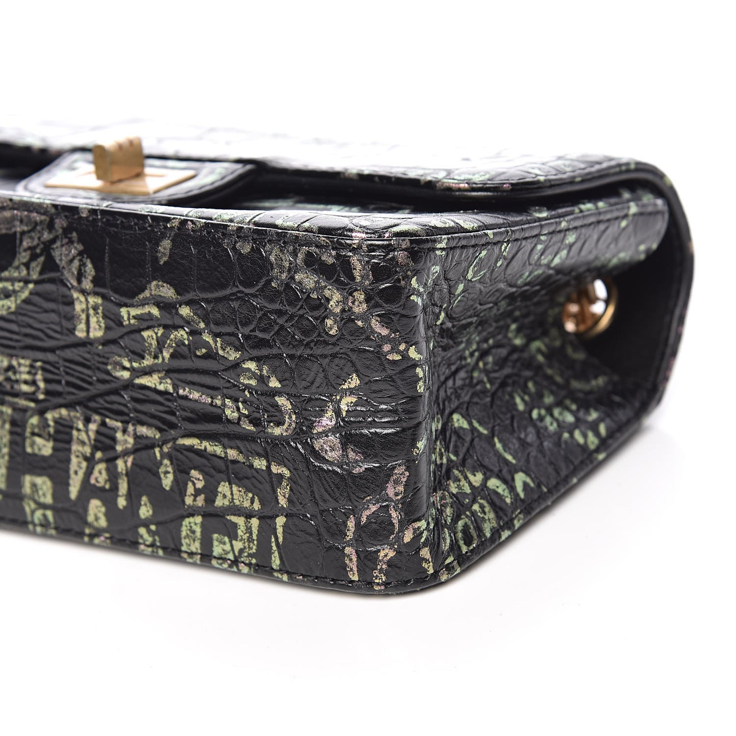 Calfskin Crocodile Embossed Graffiti 2.55 Mini Cocodile Reissue Flap Black Pink