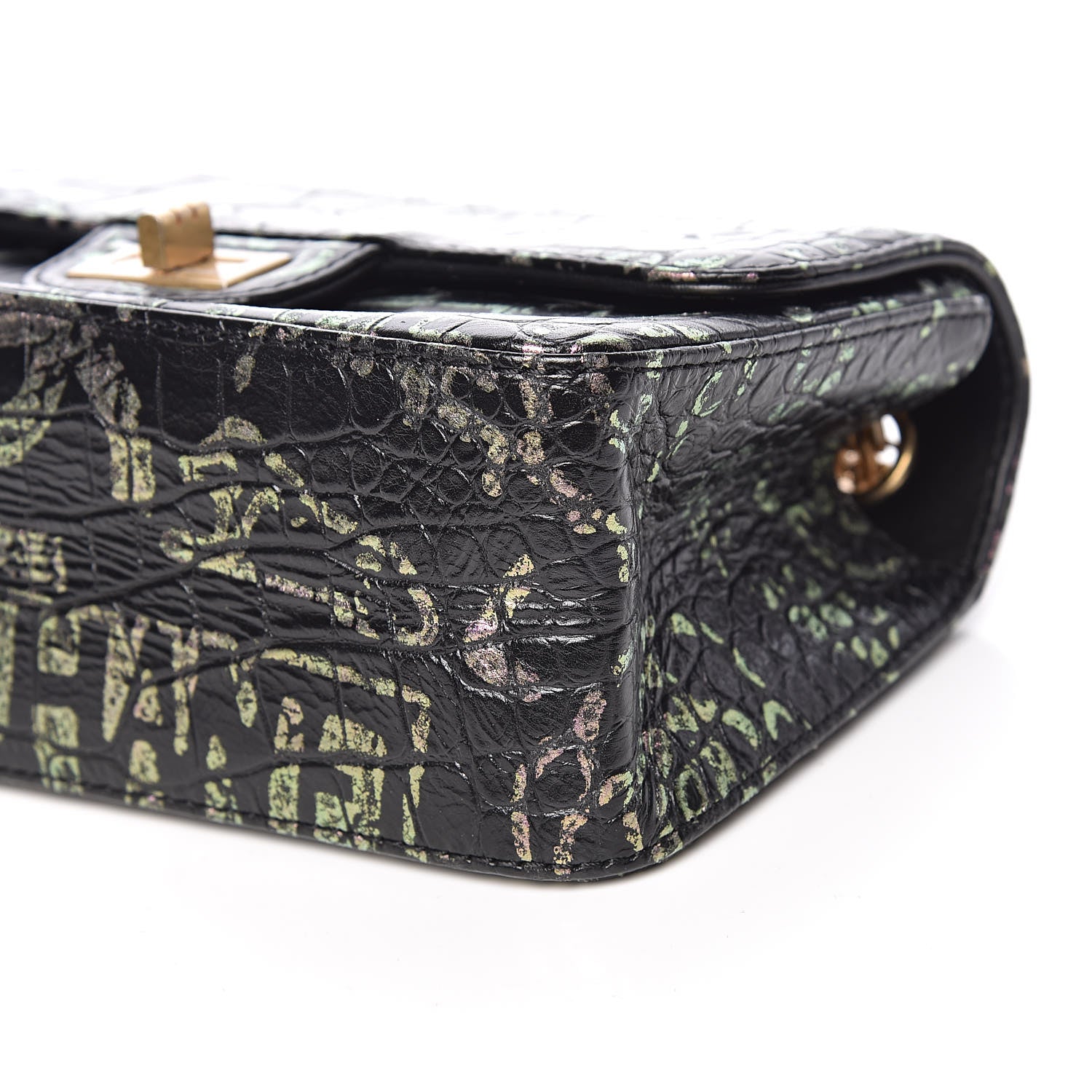 Chanel Calfskin Crocodile Embossed Graffiti 2.55 Mini Cocodile Reissue Flap Black Pink 11 of 12