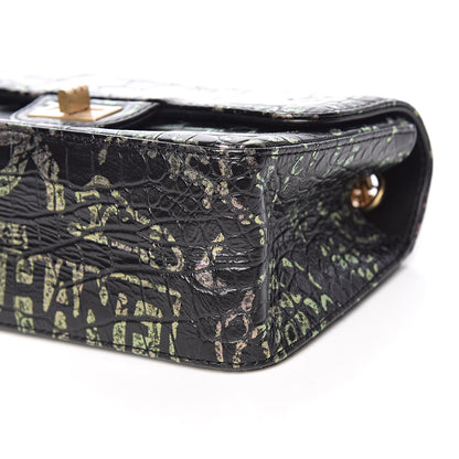 Chanel Calfskin Crocodile Embossed Graffiti 2.55 Mini Cocodile Reissue Flap Black Pink 11 of 12