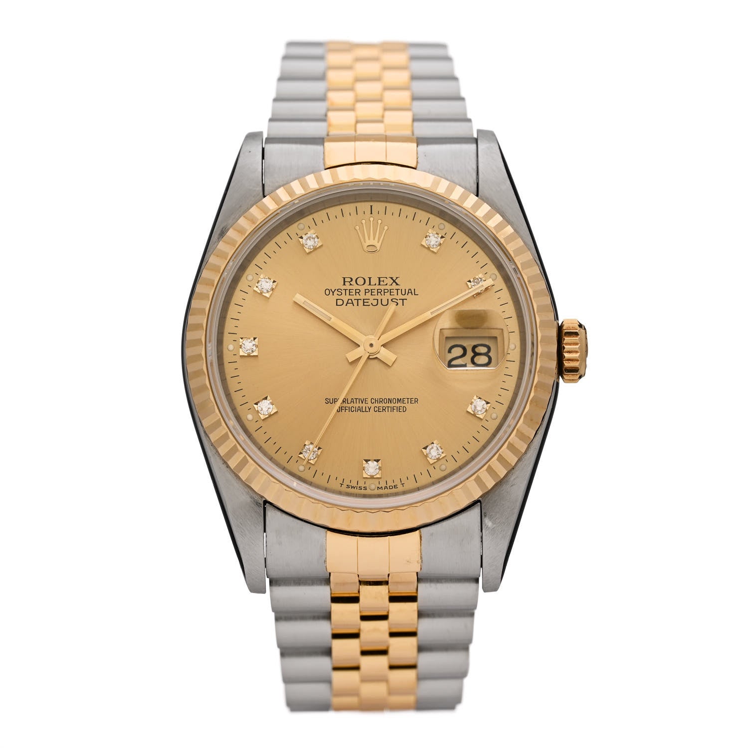 Rolex Stainless Steel 18K Yellow Gold Diamond 36mm Oyster Perpetual Datejust Watch Champagne 16233 1 of 4