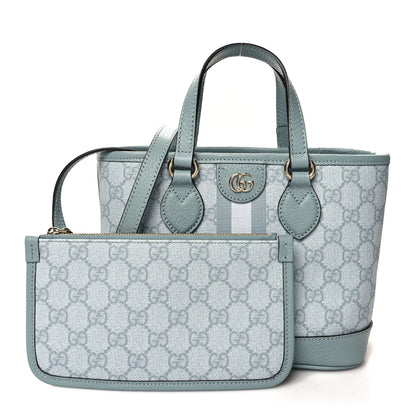 Gucci GG Supreme Monogram Textured Dollar Calfskin Mini Ophidia Shoulder Tote Bag Dusty Blue 3 of 12