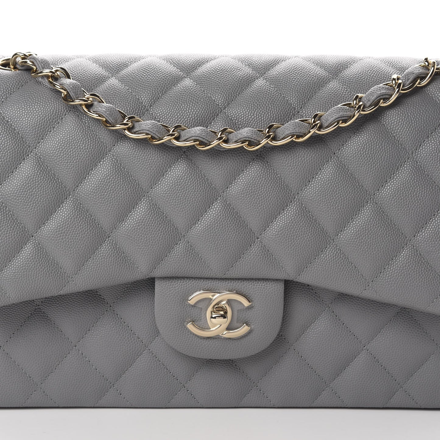 Caviar Quilted Jumbo Double Flap Grey