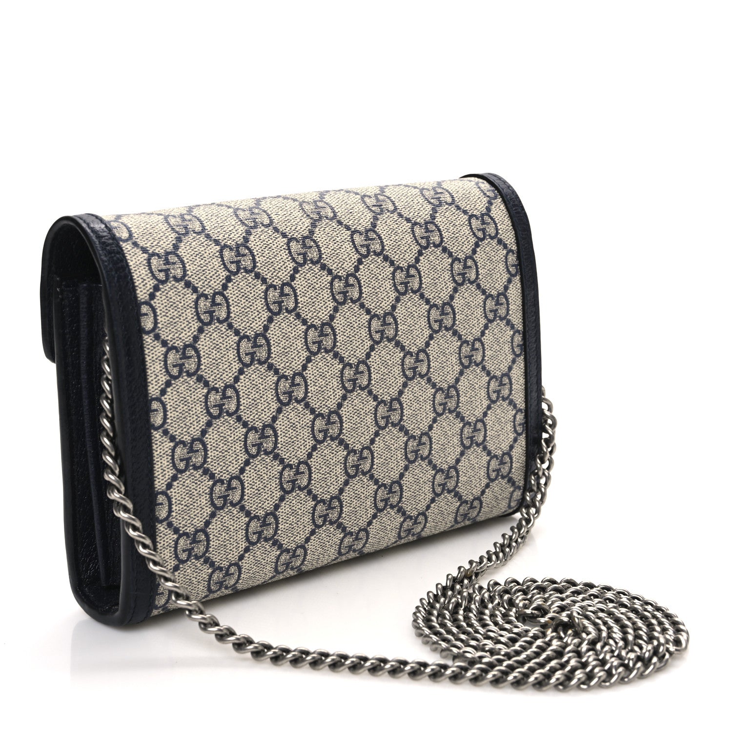 Gucci GG Supreme Monogram Textured Dollar Calfskin Mini Dionysus Chain Wallet Beige Blue 3 of 12
