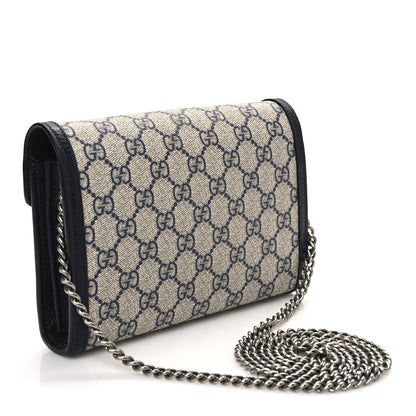 Gucci GG Supreme Monogram Textured Dollar Calfskin Mini Dionysus Chain Wallet Beige Blue 3 of 12