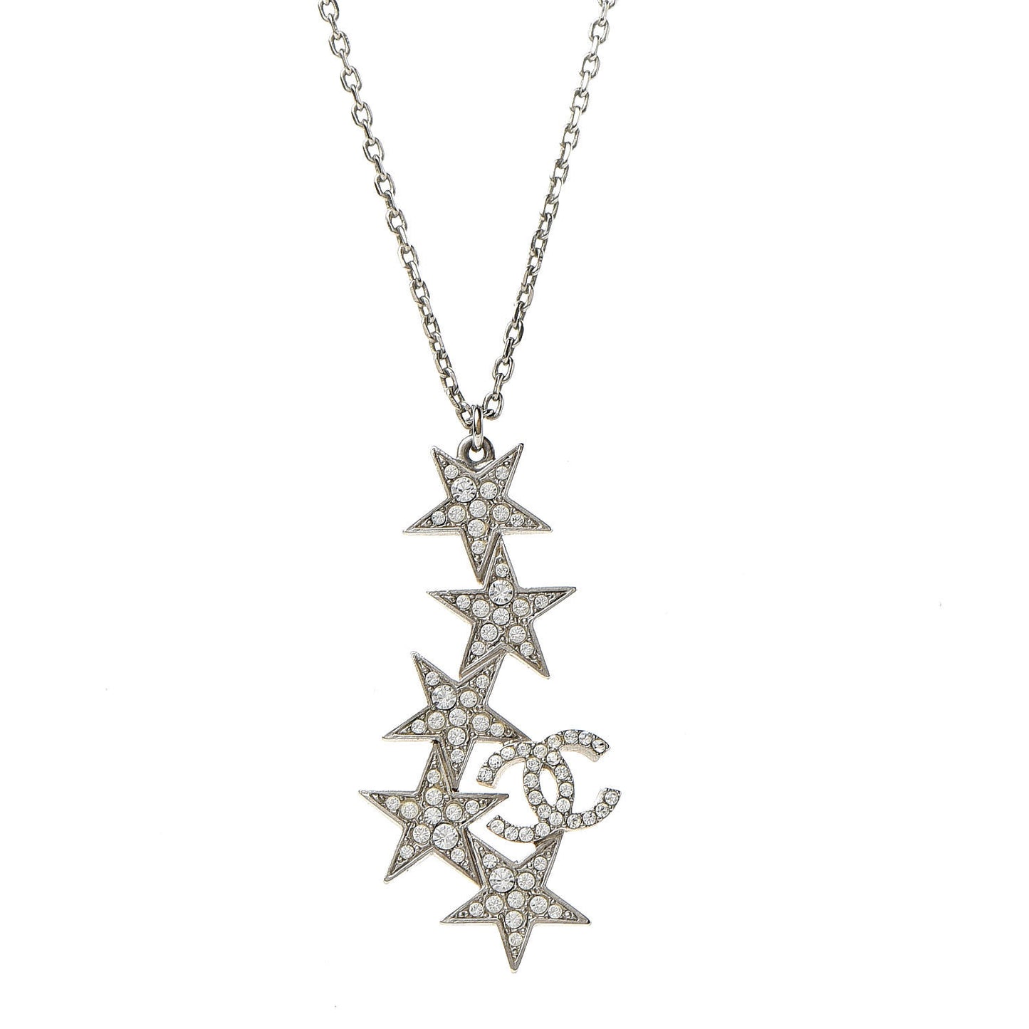 Crystal Star CC Pendant Necklace Silver