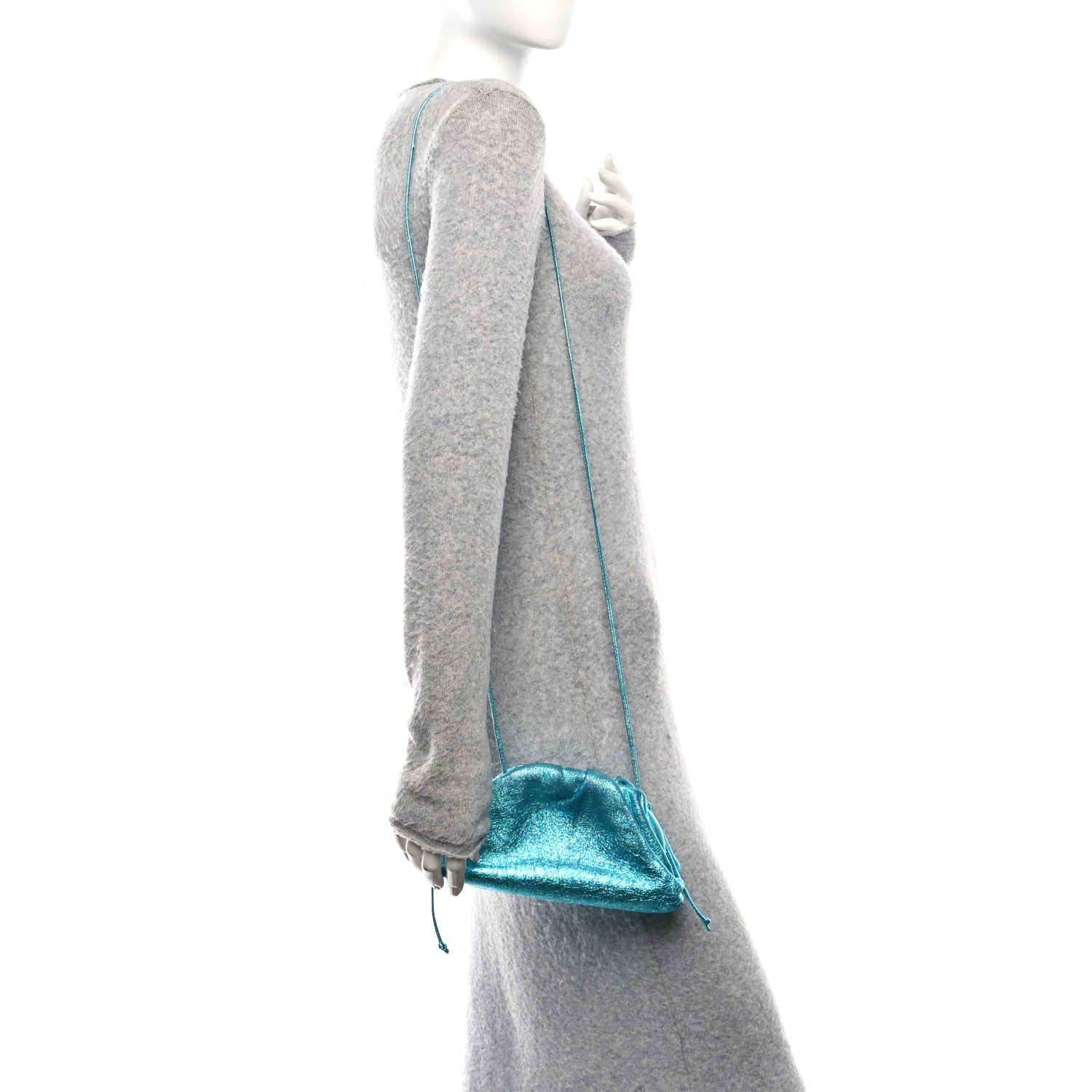 Bottega Veneta Metallic Crushed Calfskin The Mini Pouch Sky Blue 2 of 10