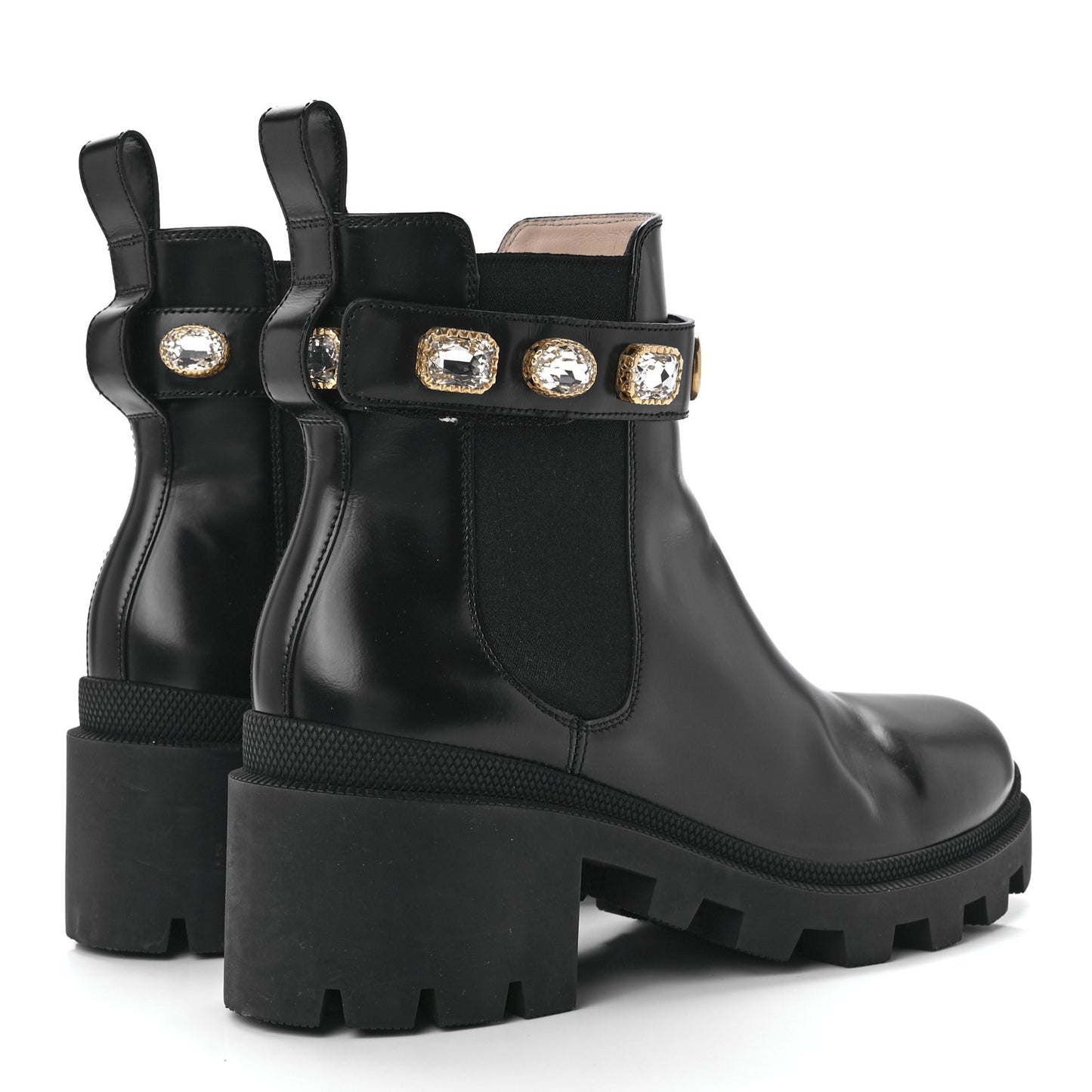 Calfskin Crystal GG Trip Chelsea Ankle Boots 40 Black