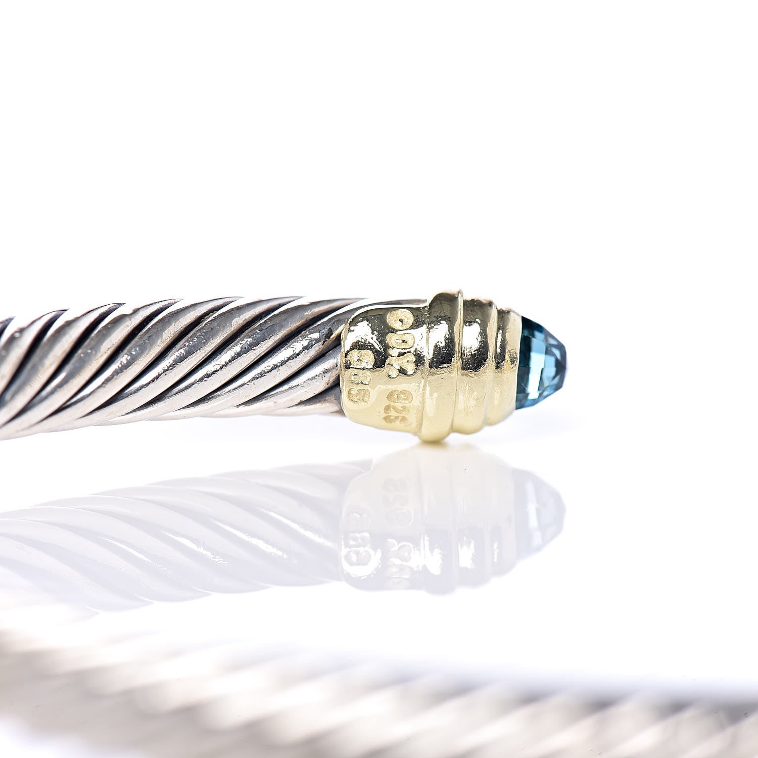 David Yurman Sterling Silver 14K Yellow Gold Blue Topaz 5mm Cable Classics Petite Color Bracelet 4 of 5