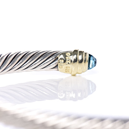 David Yurman Sterling Silver 14K Yellow Gold Blue Topaz 5mm Cable Classics Petite Color Bracelet 4 of 5