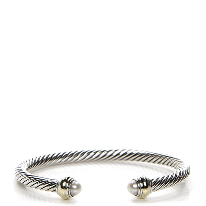 David Yurman Sterling Silver 14K Yellow Gold Pearl 5mm Cable Classics Bracelet 1 of 5