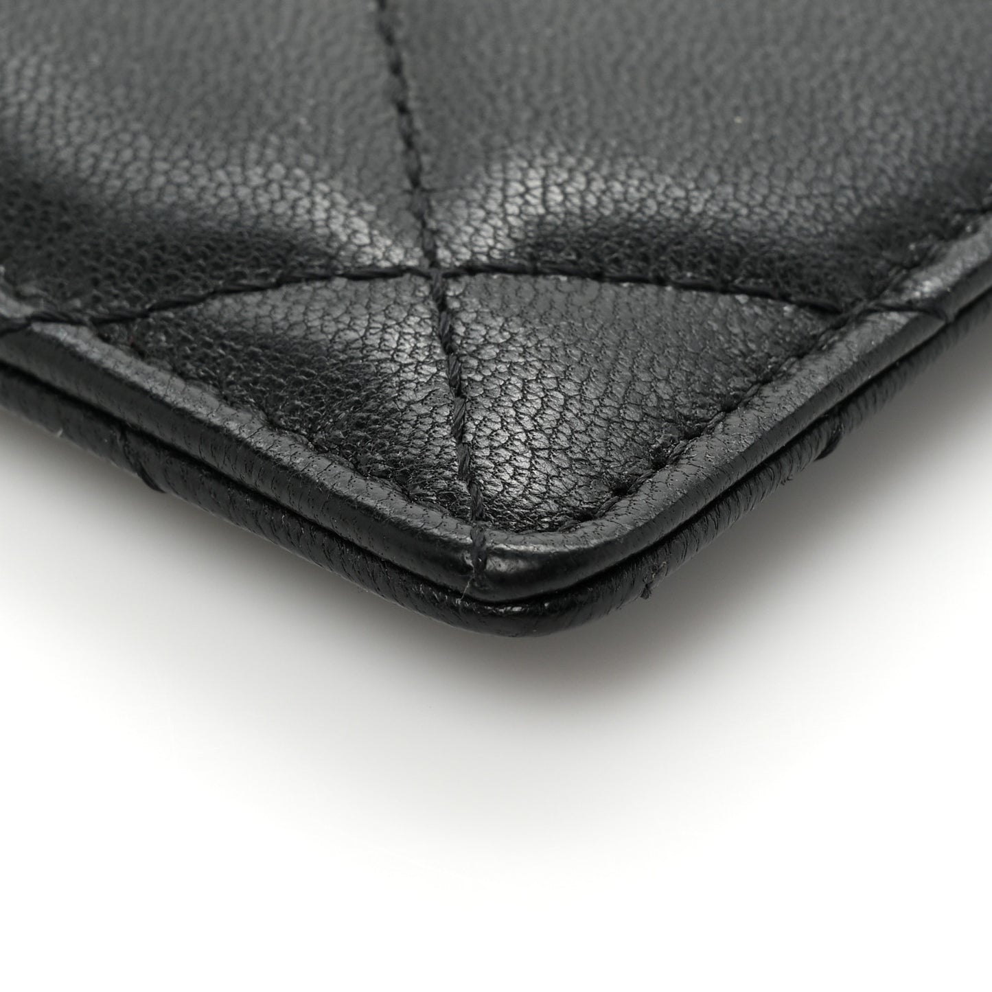 Goatskin Quilted Chanel 19 Card Holder On Chain Black