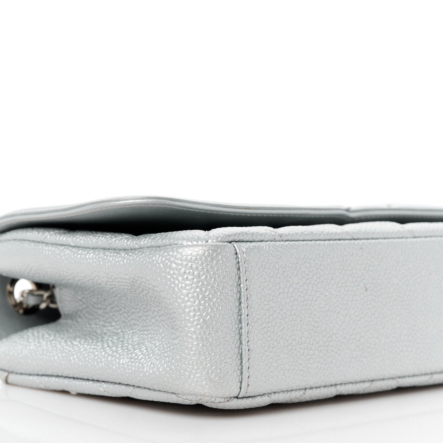 Metallic Caviar Quilted Small CC Filigree Flap Silver
