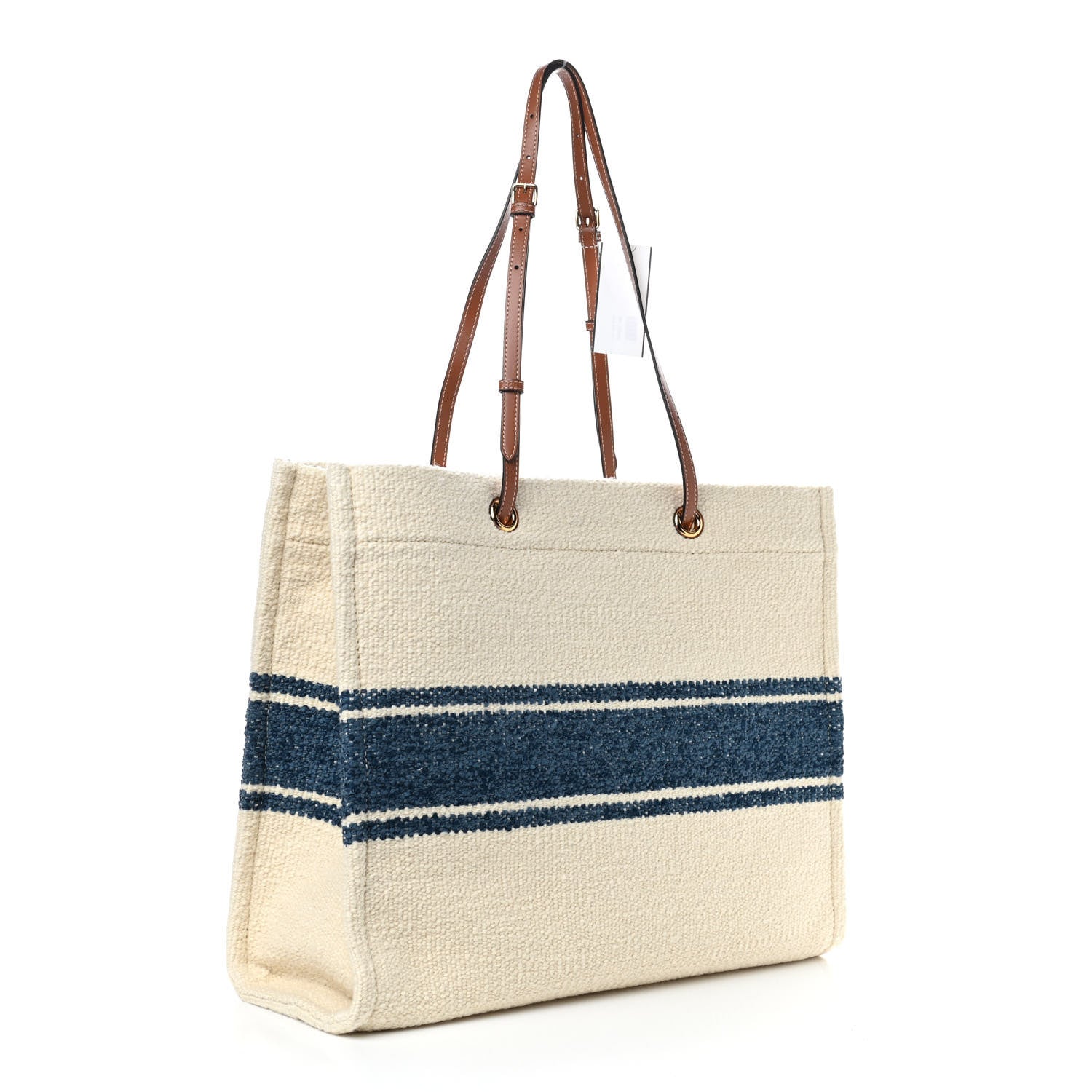 Celine Canvas Calfskin Jacquard Vertical Cabas Blue Tan 3 of 8
