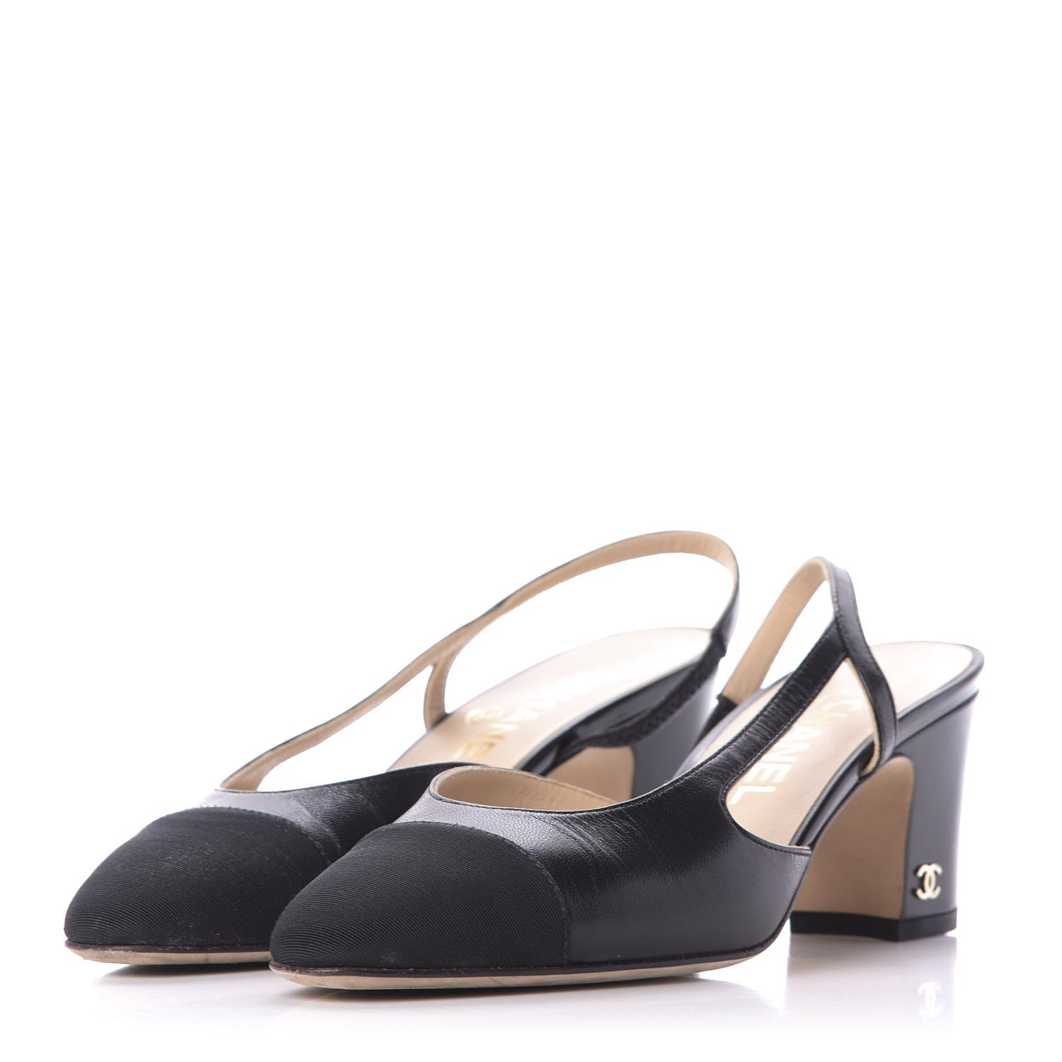 Chanel Goatskin Grosgrain Cap Toe CC Slingback Sandals 36 Black 3 of 11