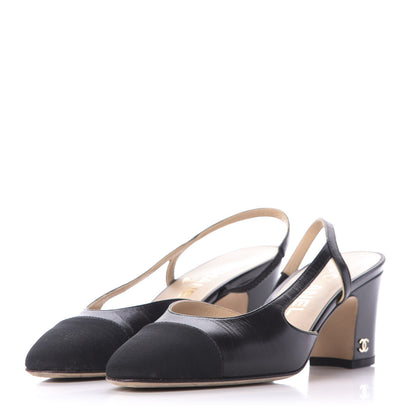 Chanel Goatskin Grosgrain Cap Toe CC Slingback Sandals 36 Black 3 of 11