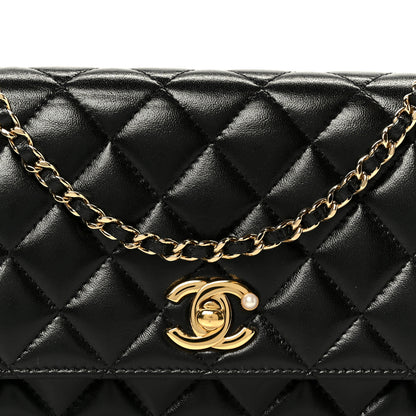 Chanel Shiny Lambskin Quilted CC Pearl Wallet on Chain WOC Black 10 of 13