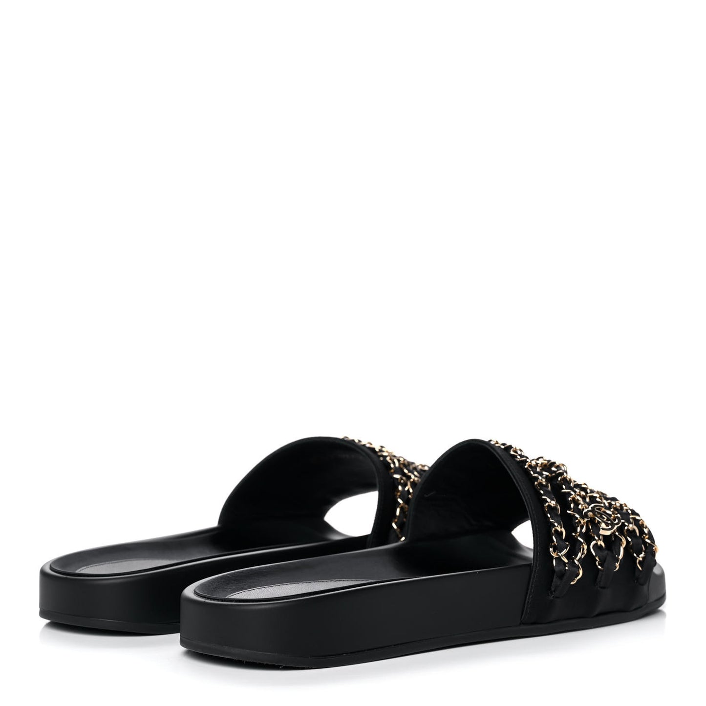 Satin Canvas Chain Slides Sandals Flats 41 Marine