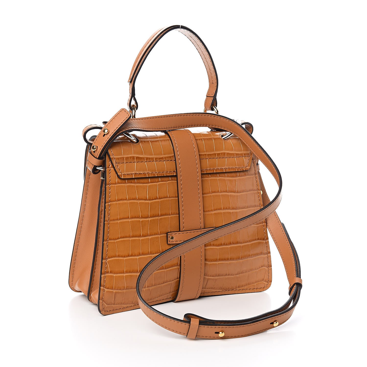 Chloe Calfskin Crocodile Embossed Small Aby Day Shoulder Bag Autumnal Brown 3 of 9
