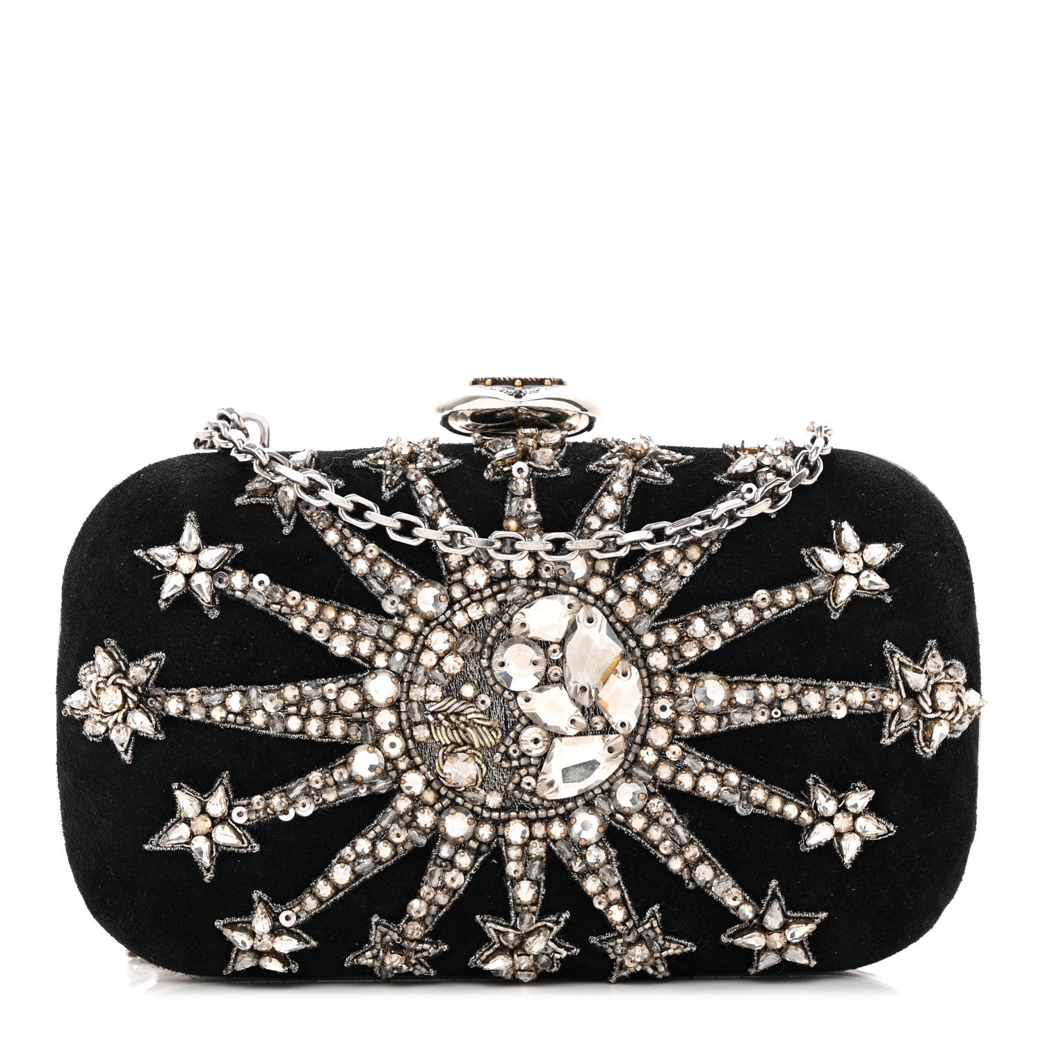 Alexander McQueen Suede Crystal Heart Chain Box Clutch Black 1 of 10