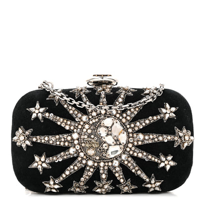 Alexander McQueen Suede Crystal Heart Chain Box Clutch Black 1 of 10