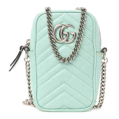 Gucci Calfskin Matelasse Mini GG Marmont Crossbody Bag Water Green 1 of 11