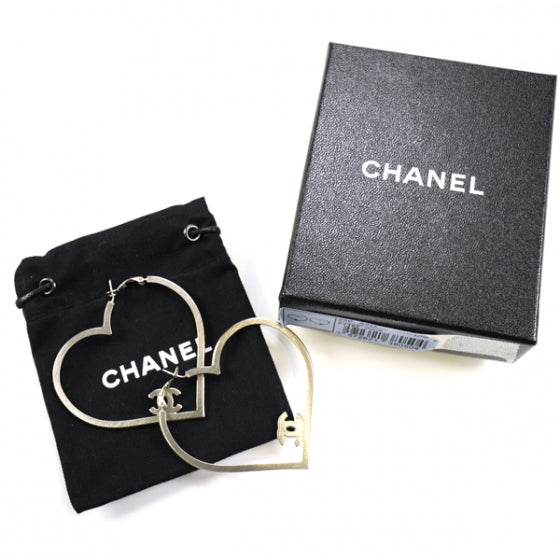 Chanel Swarovski Crystal CC Heart Hoop Earrings 2 of 5