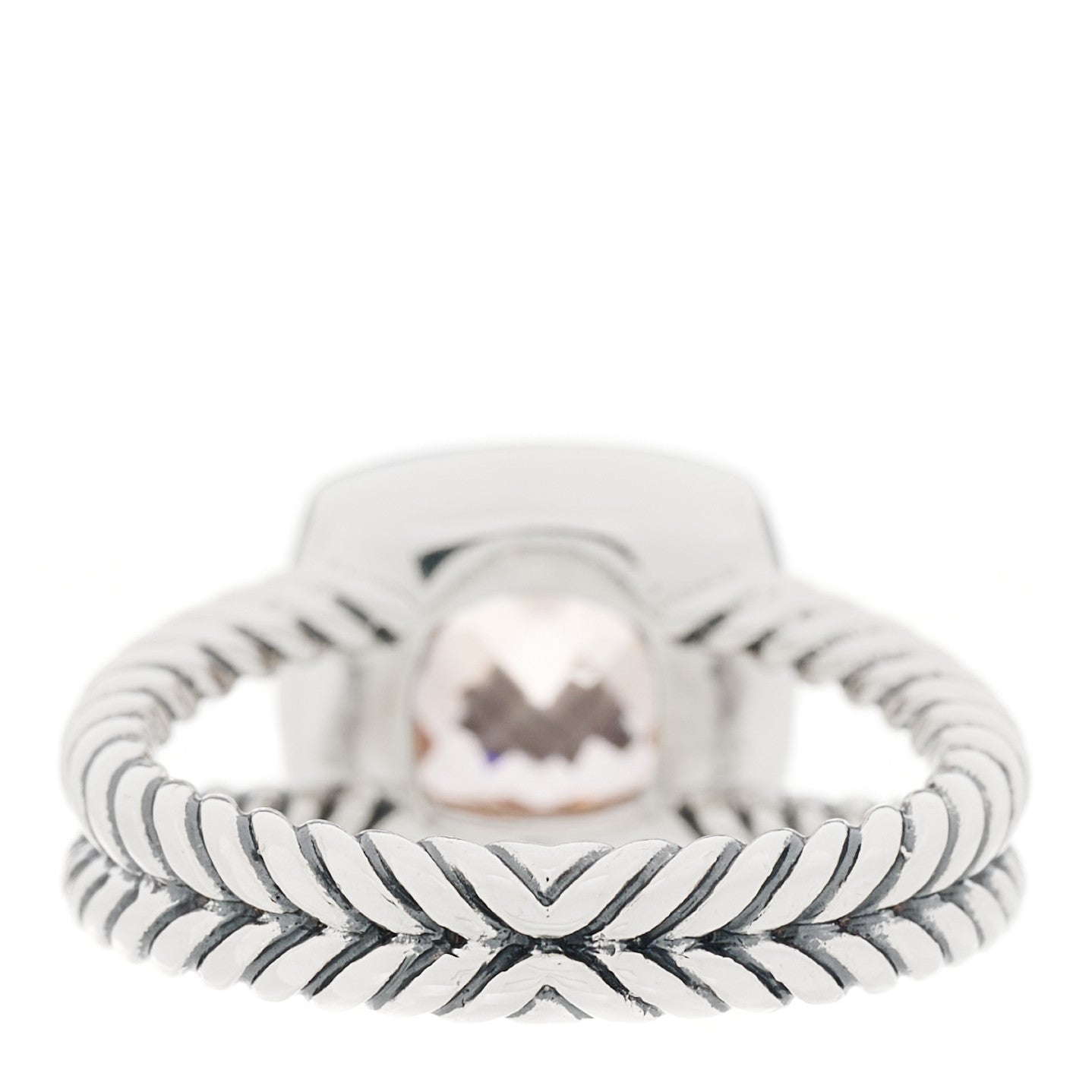 David Yurman Sterling Silver Diamond Morganite 7mm Petite Albion Ring 51 5.75 3 of 4