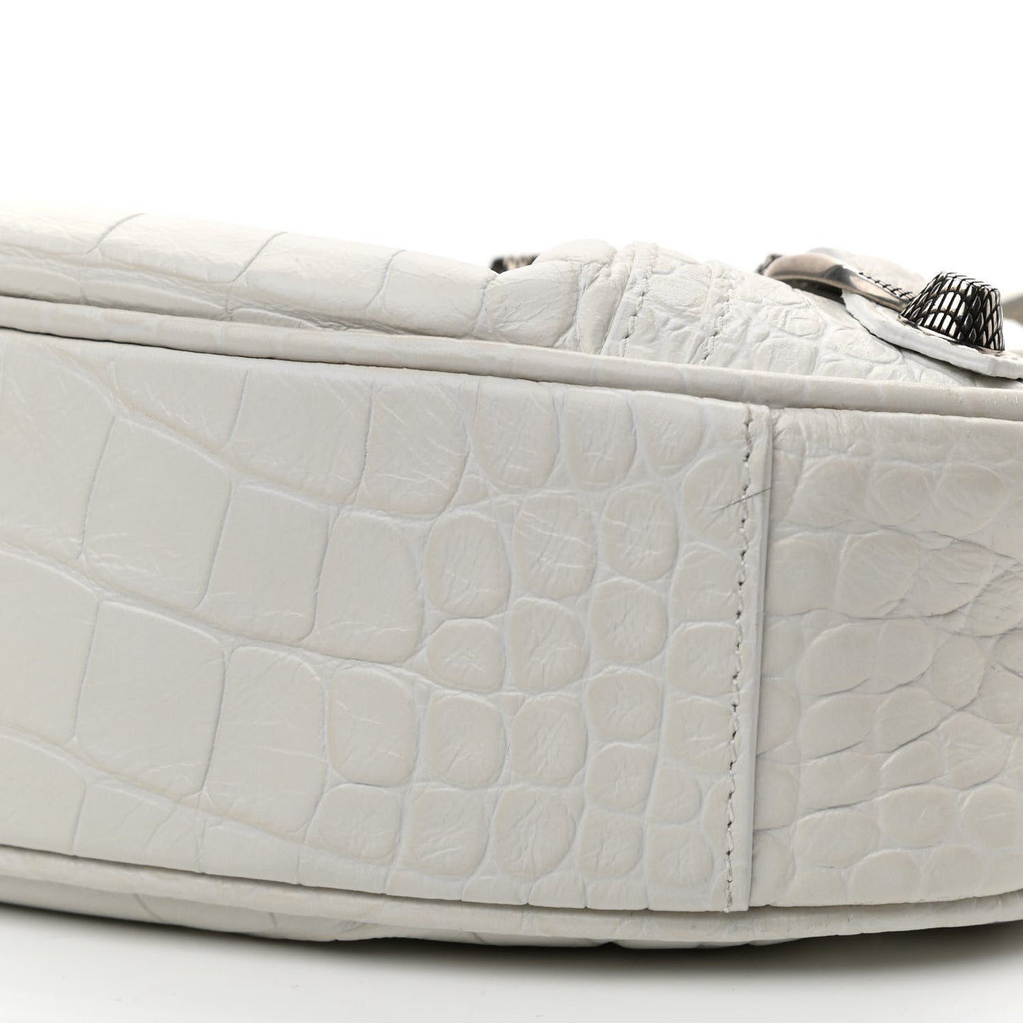 Extra Supple Calfskin Crocodile Embossed Le Cagole Shoulder Bag XS White