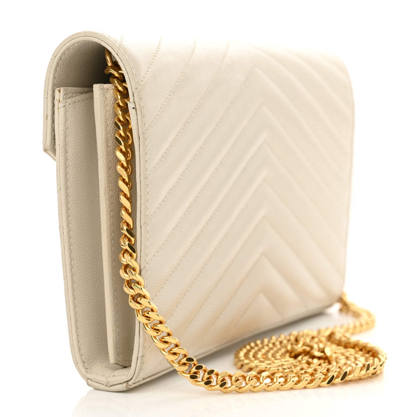 Grain De Poudre Matelasse Chevron Monogram Chain Wallet Crema Soft