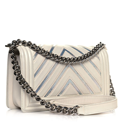 Chanel Lambskin Iridescent PVC Chevron Quilted Medium Boy Flap White Silver 3 of 15