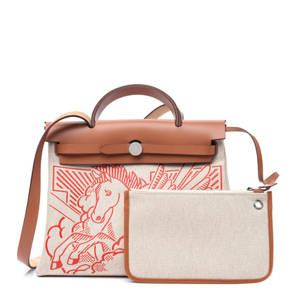 Hermes Vache Hunter Toile Pegase Pop Herbag Zip Retourne 31 PM Capucine Ecru 1 of 13