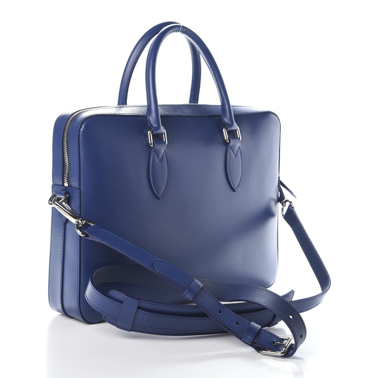 Textured Calfskin Barrow Briefcase Deep Blue