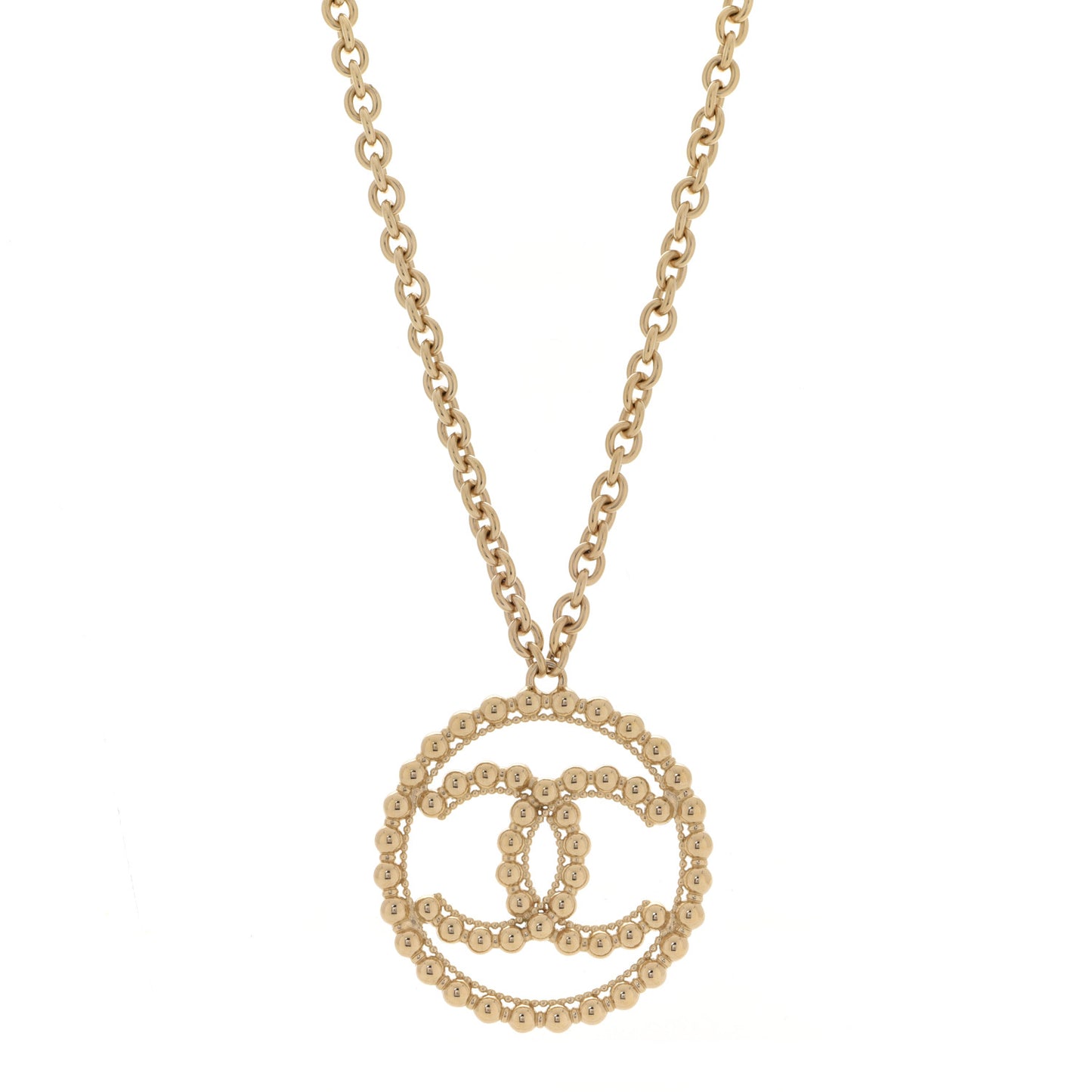 Metal Bead CC Round Pendant Necklace Gold