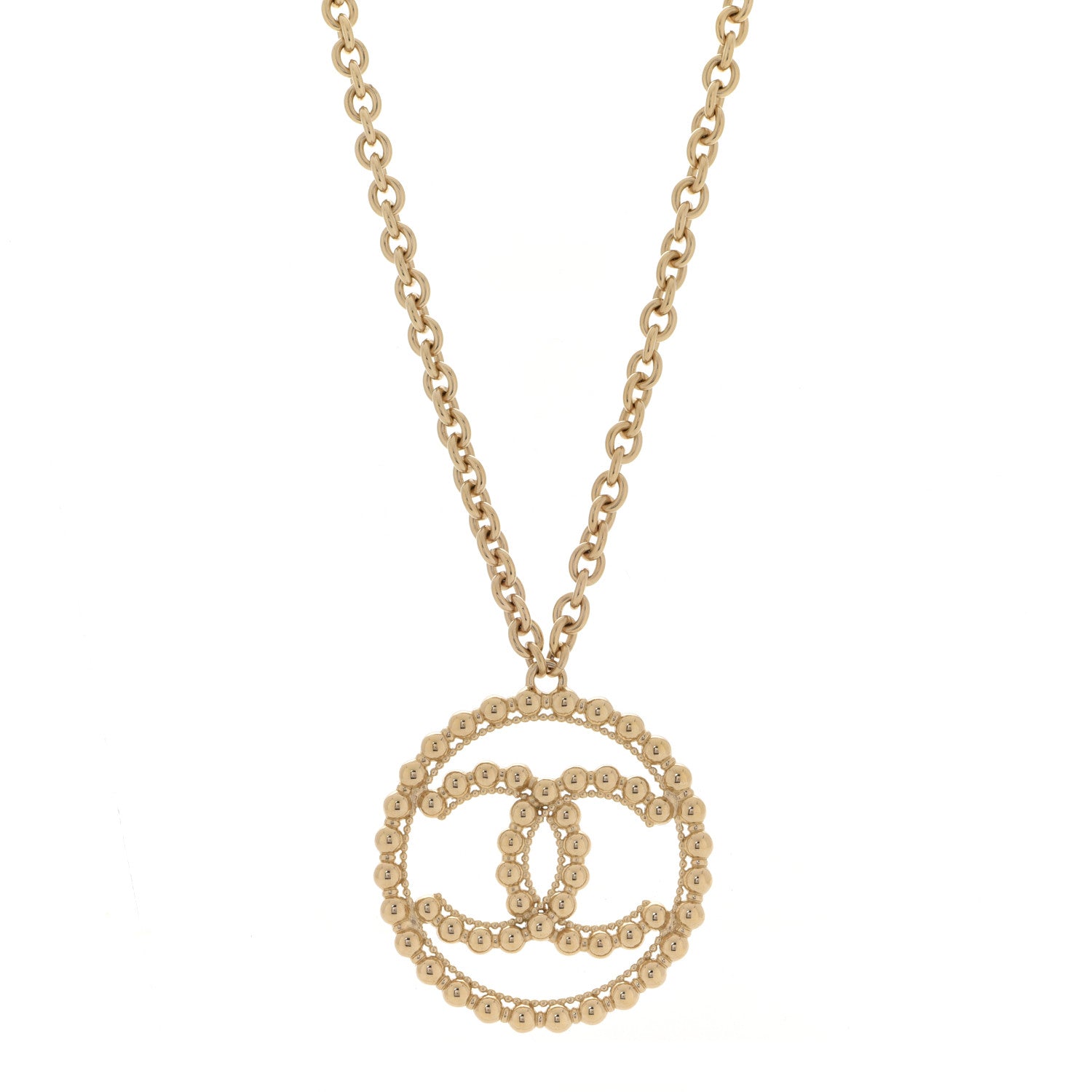 Chanel Metal Bead CC Round Pendant Necklace Gold 1 of 6