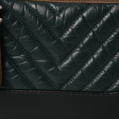 Chanel Aged Calfskin Chevron Quilted Small Gabrielle Hobo Green Navy Blue 9 of 15