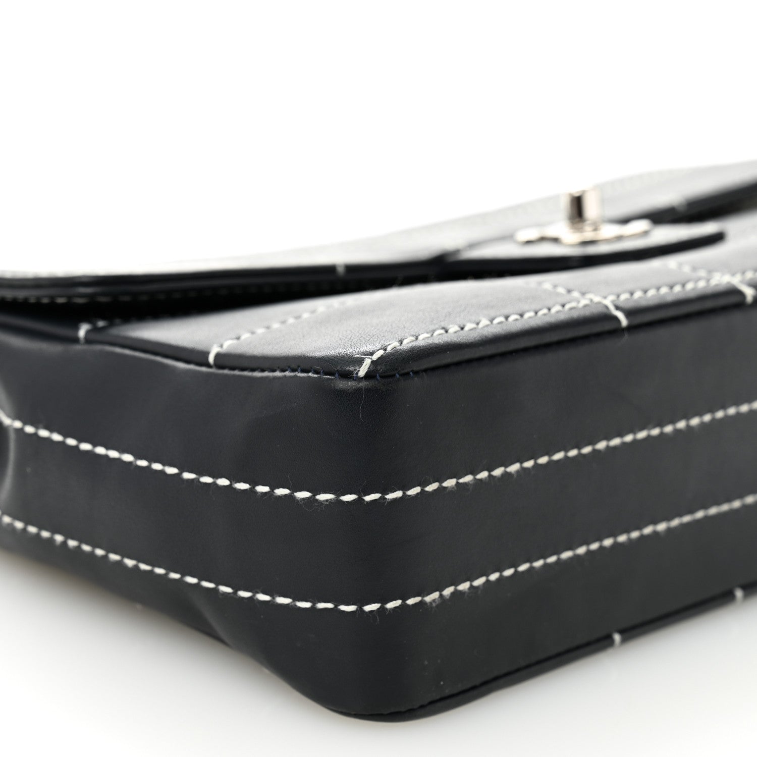 Chanel Calfskin Contrast Stitched Medium Single Flap Navy Blue 9 of 11