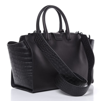 Saint Laurent Smooth Calfskin Crocodile Embossed Small Monogram Downtown Cabas Black 3 of 9