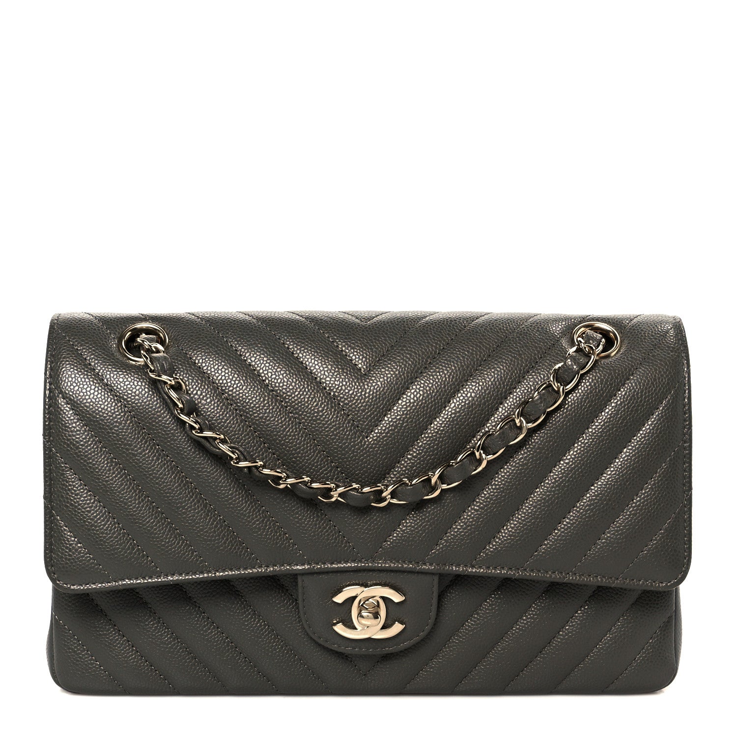 Chanel Caviar Chevron Quilted Medium Double Flap Dark Grey 1 of 10