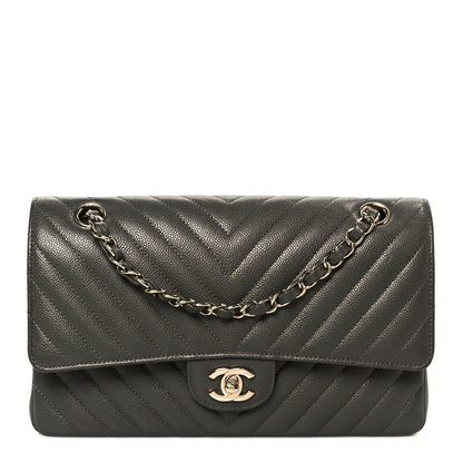 Chanel Caviar Chevron Quilted Medium Double Flap Dark Grey 1 of 10