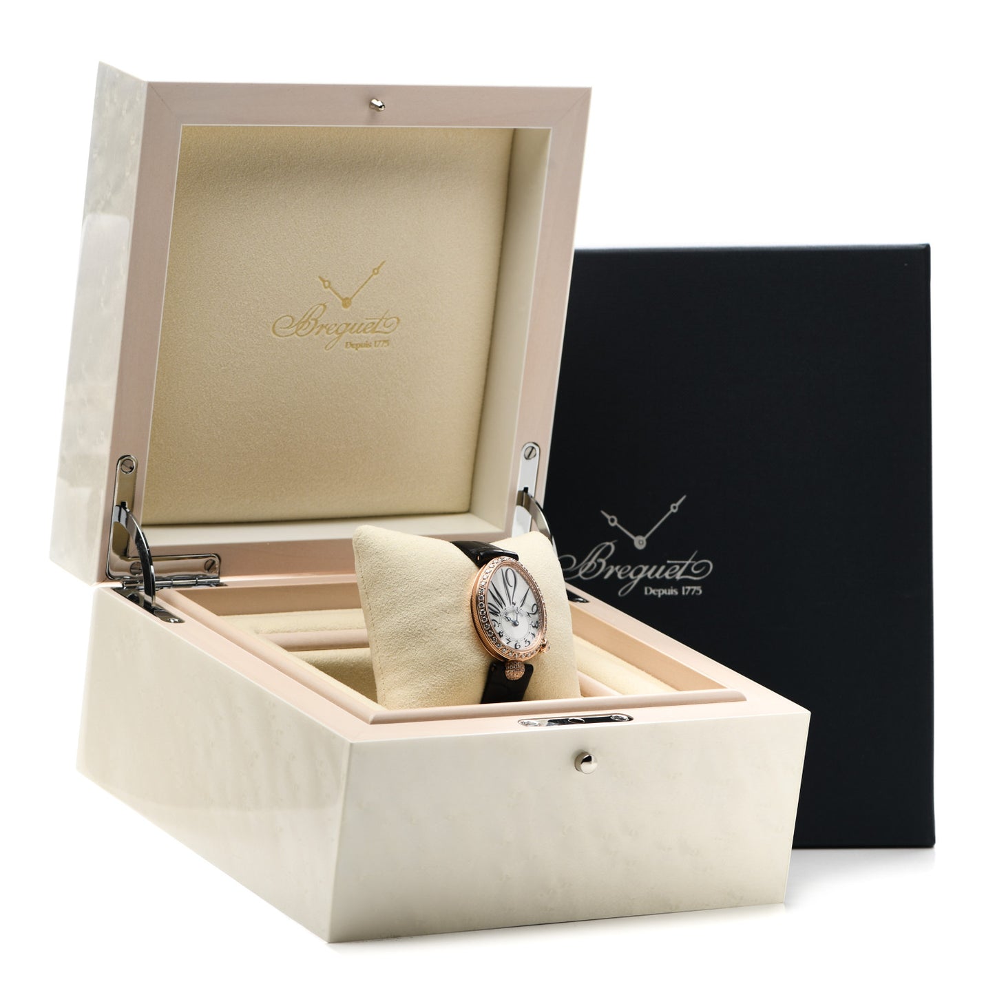 18K Rose Gold Alligator Diamond Bezel Mother of Pearl 25mm Reine de Naples Automatic Watch 8928BB/5P/944