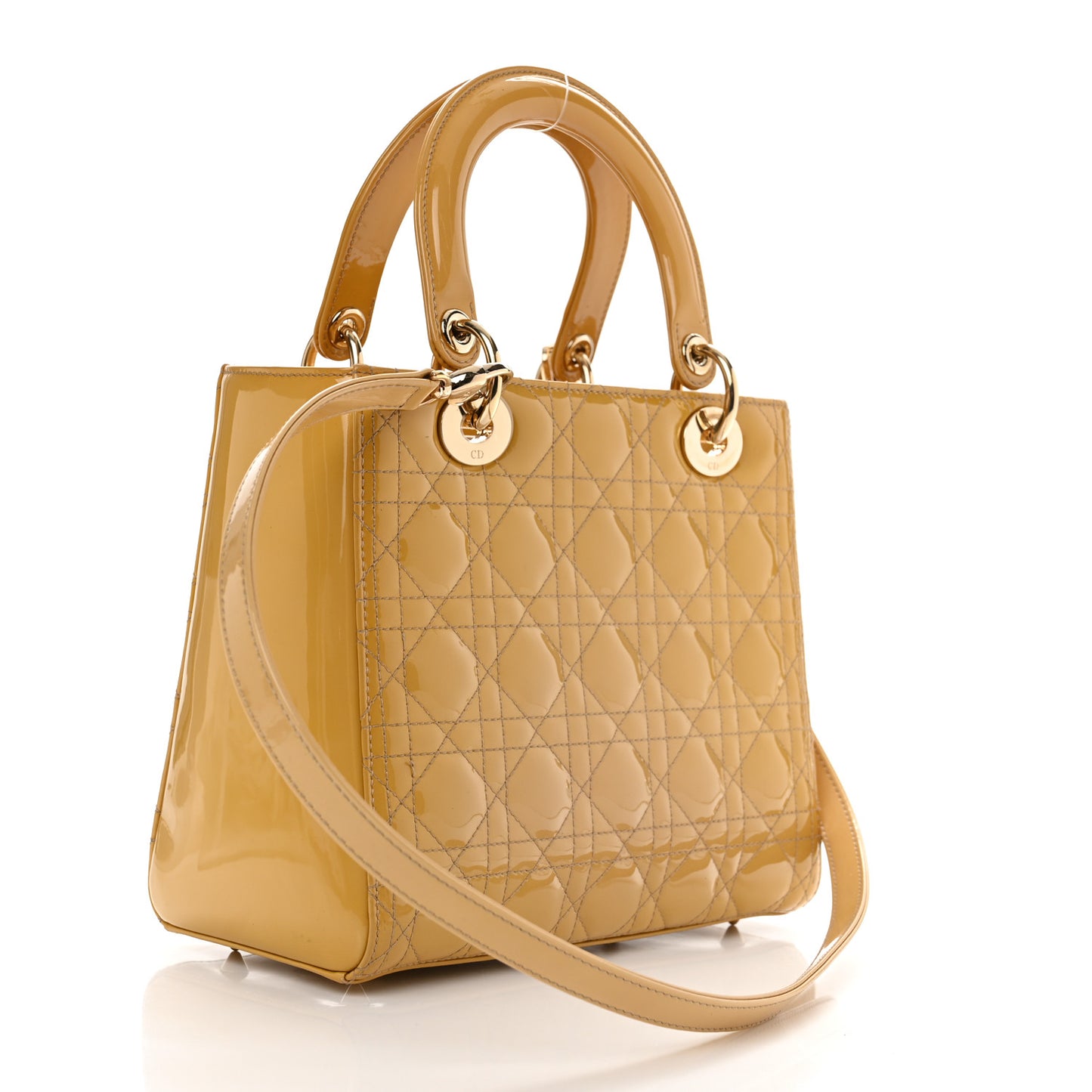 Patent Cannage Medium Lady Dior Beige