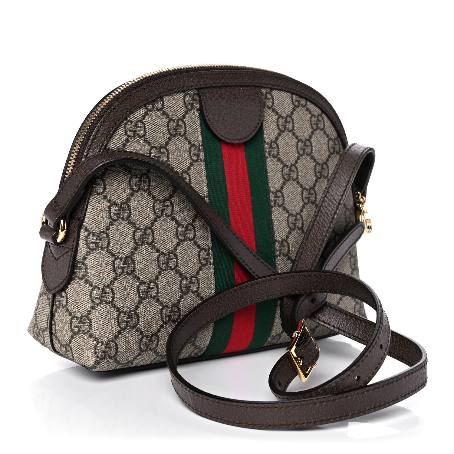 Gucci GG Supreme Monogram Textured Dollar Calfskin Web Small Ophidia Dome Shoulder Bag Beige Ebony New Acero 3 of 13