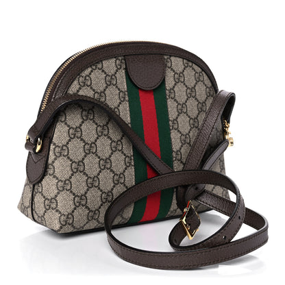 Gucci GG Supreme Monogram Textured Dollar Calfskin Web Small Ophidia Dome Shoulder Bag Beige Ebony New Acero 3 of 13
