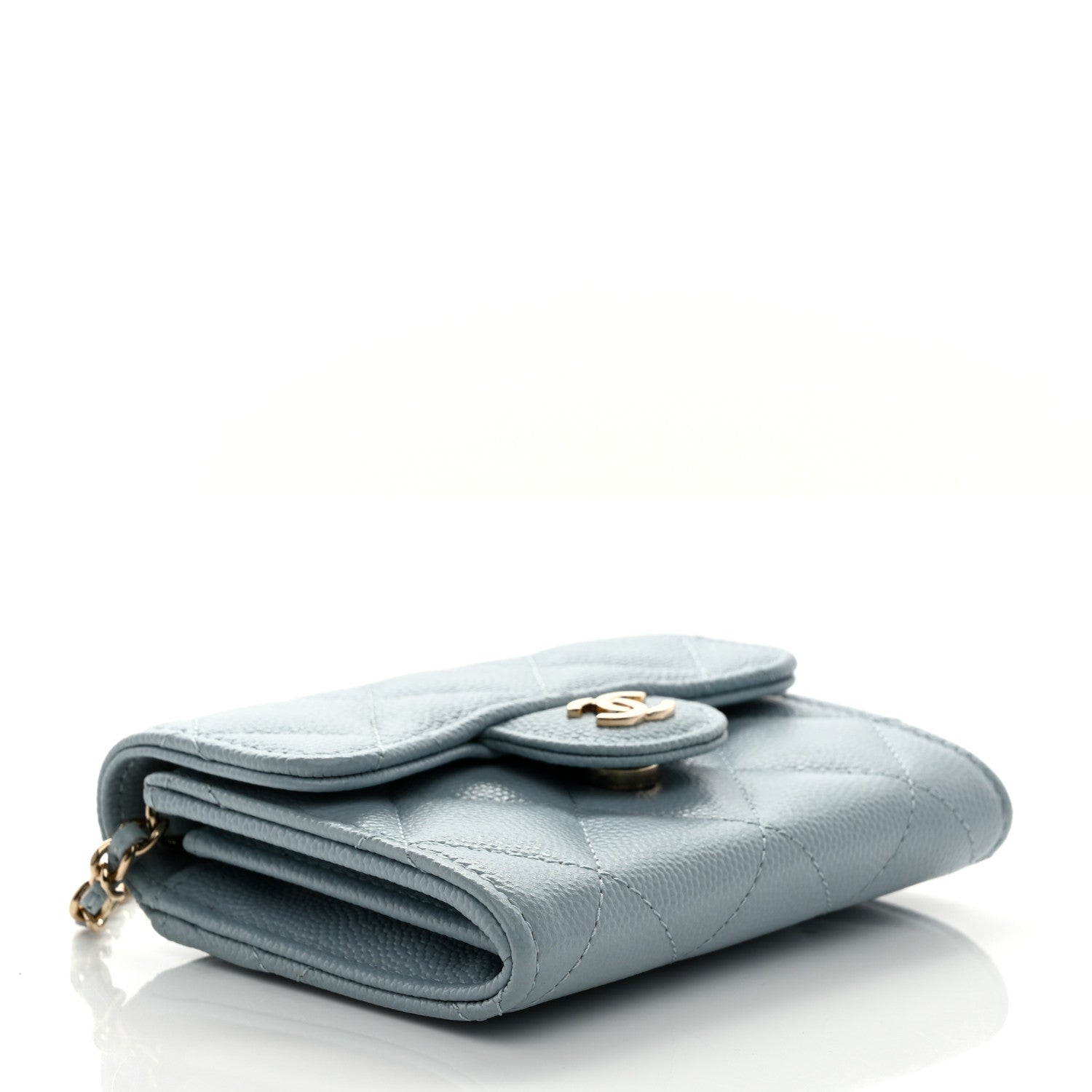 Chanel Caviar Quilted Flap Card Holder On Chain Light Blue 4 of 11