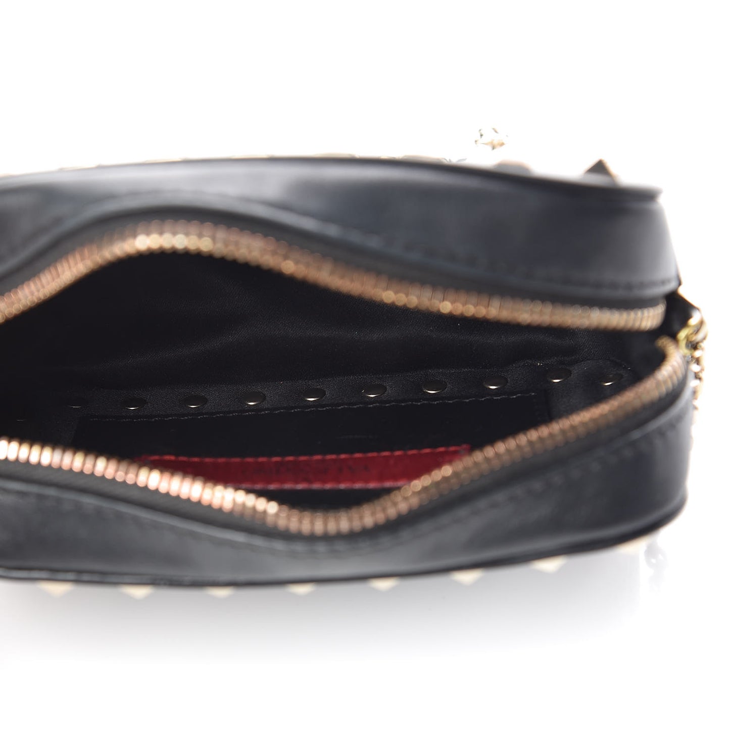 Calfskin Small Rockstud Chain Camera Crossbody Bag Black