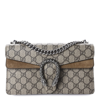 Gucci GG Supreme Monogram Suede Crystal Small Dionysus Shoulder Bag Beige Ebony Taupe 1 of 10