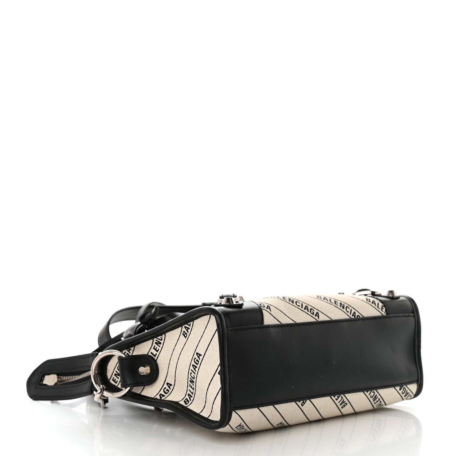 Balenciaga Canvas Satin Calfskin Diagonal Allover Logo Print Classic Silver Hardware Mini City Natural Black 4 of 9